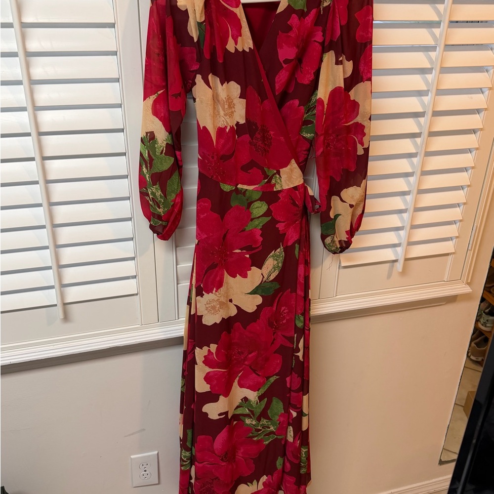 Flying tomato Floral Wrap Dress in Red and Green large maxi